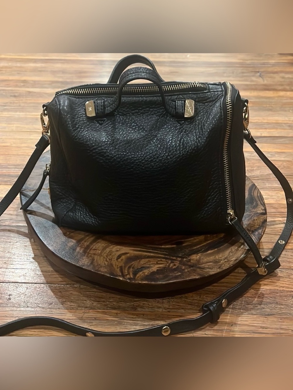 Halston Heritage baby pebbled Leather satchel with Gold Hardware